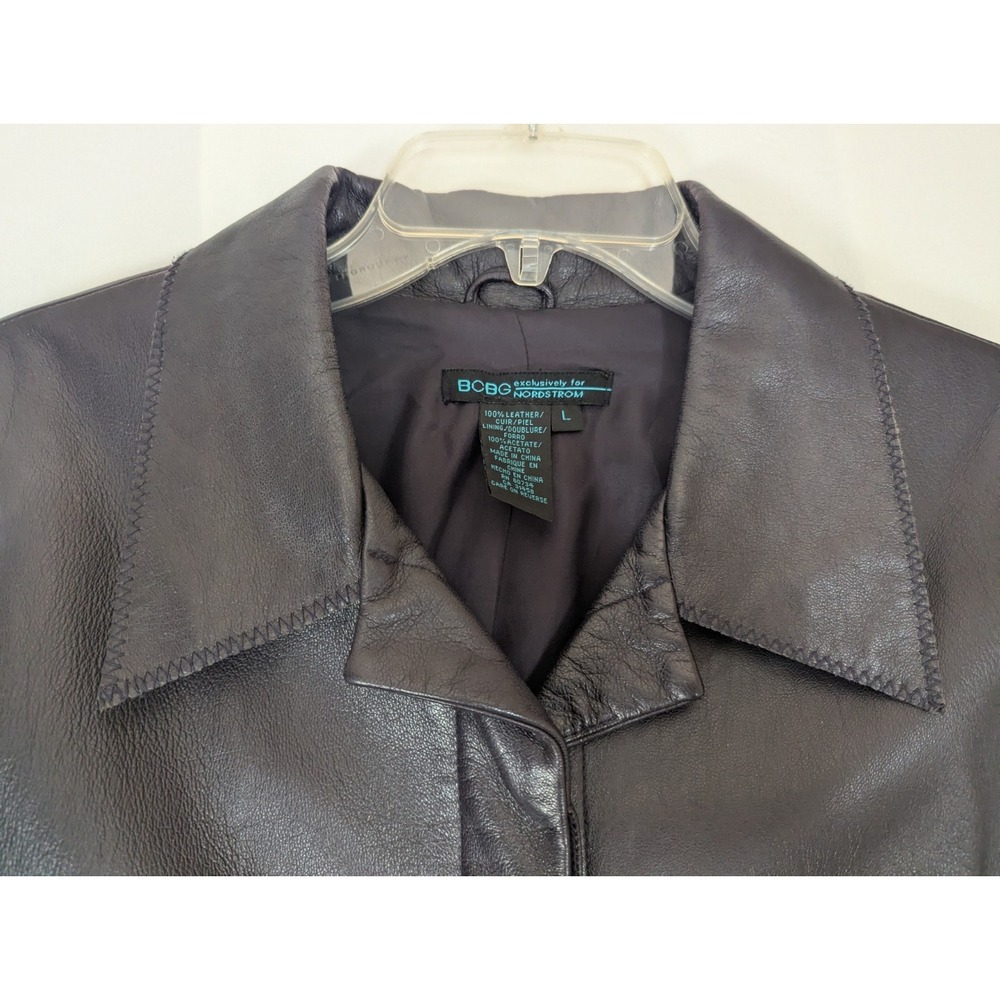 BCBG Exclusively Nordstrom 100% Leather Jacket Womens L One Button Blaze Purple - Picture 6 of 9
